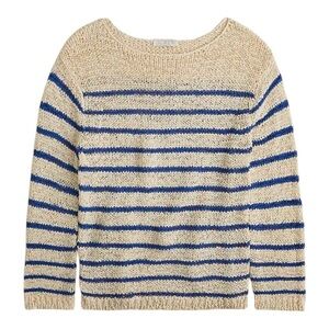 J Crew Montauk Pullover Sweater Blue Stripe Long Sleeve Womens Size M Beach